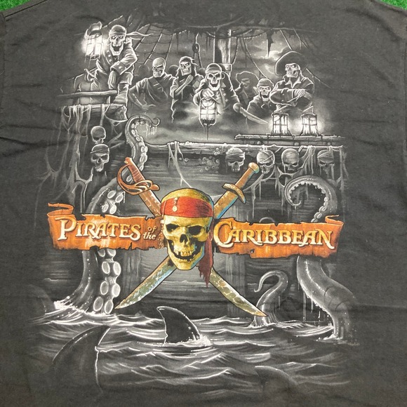 Vintage Pirates Of The Caribbean Shirt Mens XXL Black Logo Skeleton Crew Y2K Tee - Picture 7 of 11